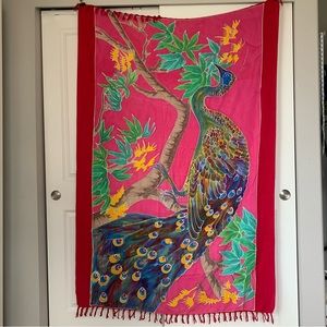 Tropical Wrap Cover Up Sarong Beach Dress Swimsuit Peacock Hawaiian Pink 44x65”